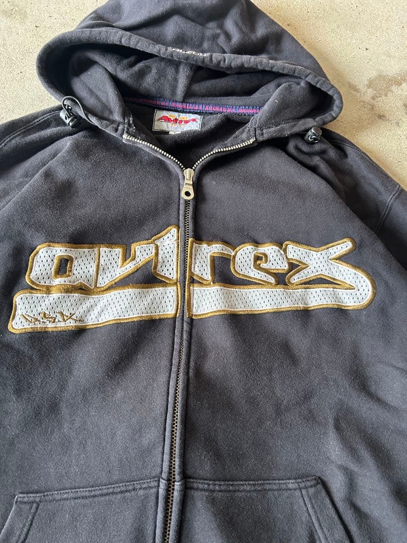 90's~ AVIREX ジップパーカー　サーマル　ブラック　y2k 短丈