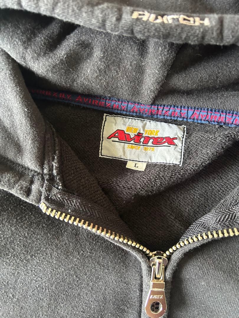 90's~ AVIREX ジップパーカー　サーマル　ブラック　y2k 短丈