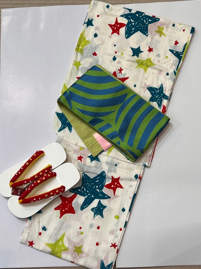 カラフル星柄浴衣・帯・下駄セット