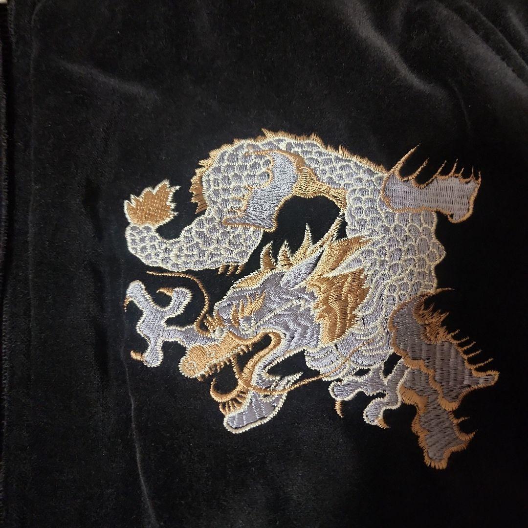 あJUNGLE STORM スカジャン ベロア 横須賀　 M～L 　黒　龍
