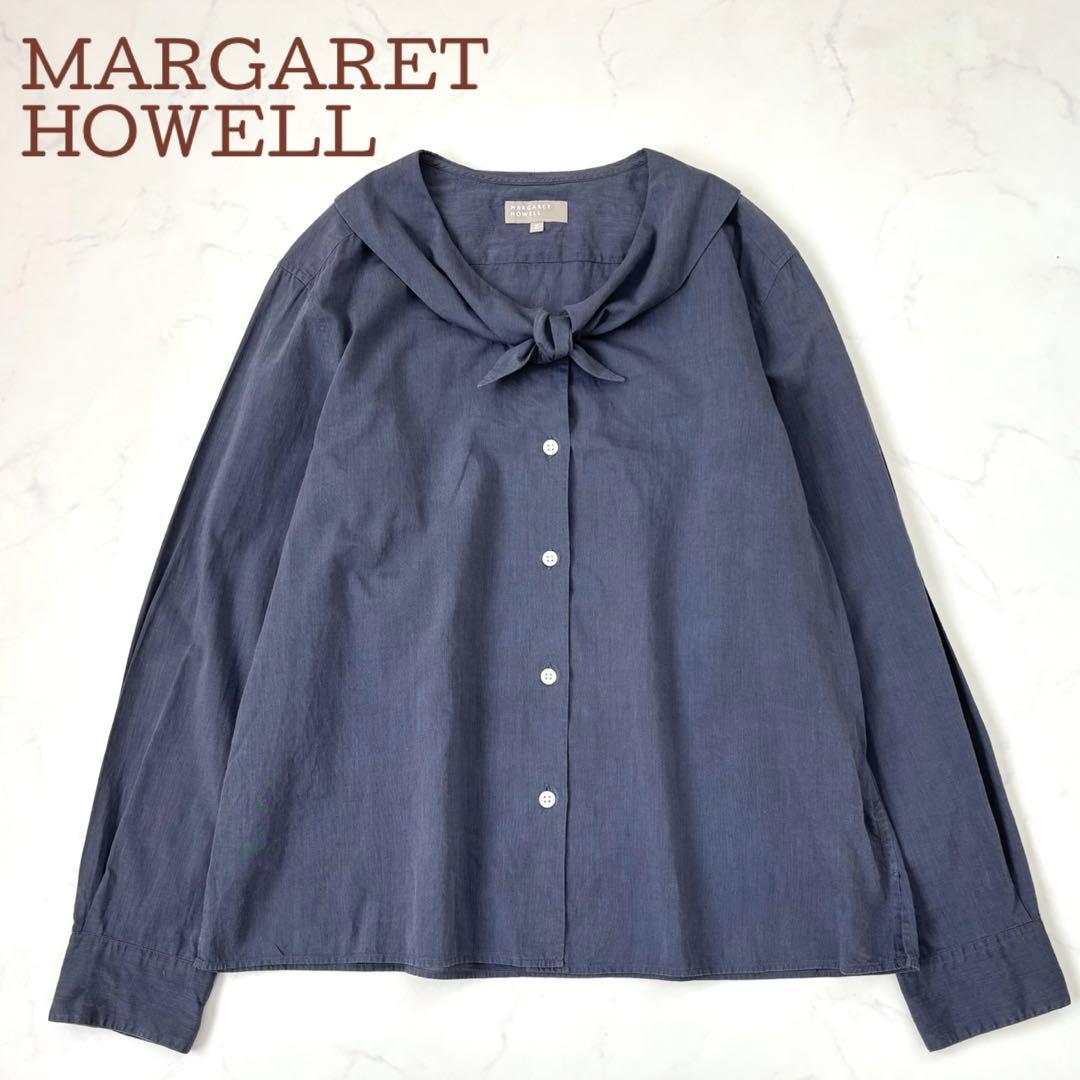 マーガレットハウエル ネッカチーフカラー コットンシャツ 長袖 L 日本製