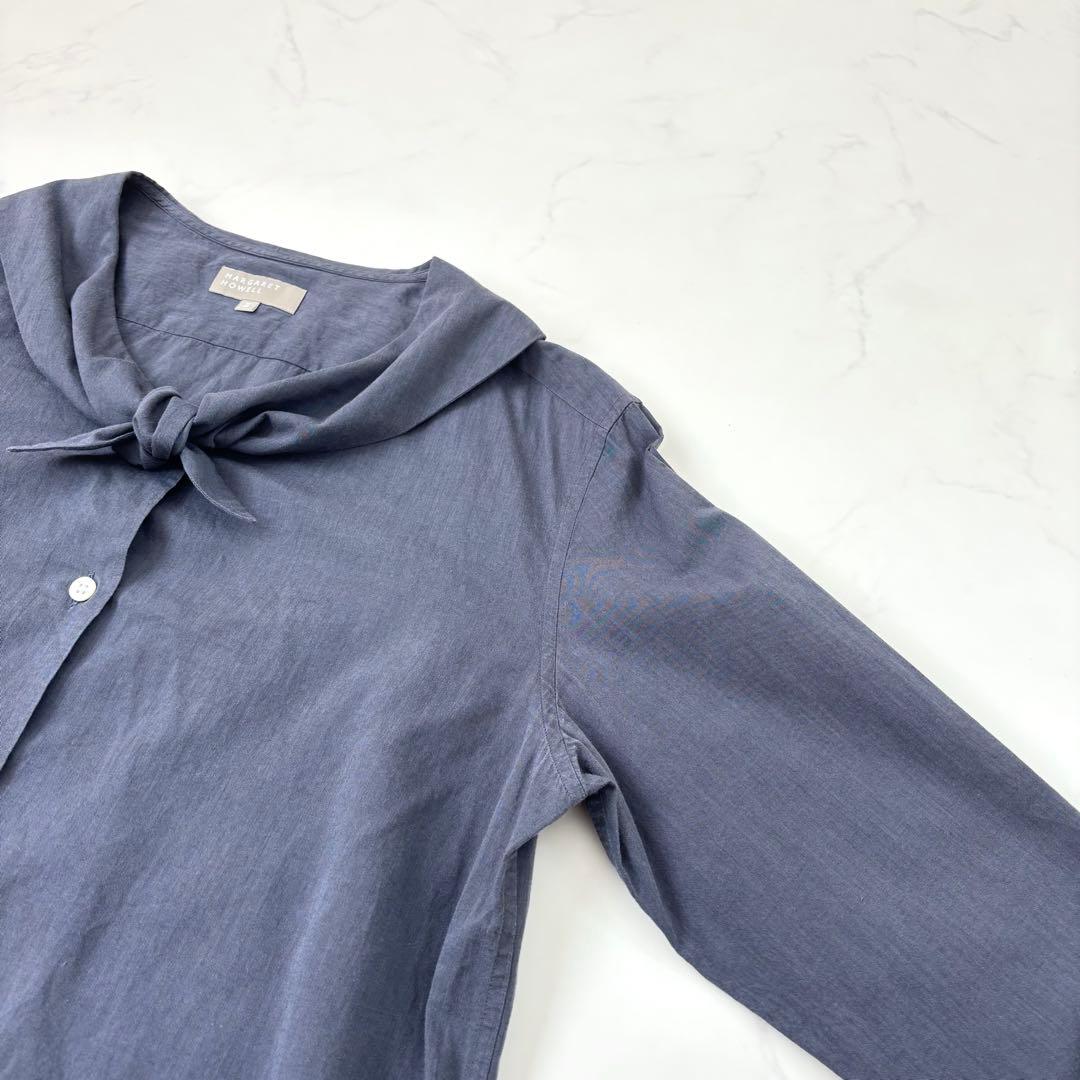 マーガレットハウエル ネッカチーフカラー コットンシャツ 長袖 L 日本製