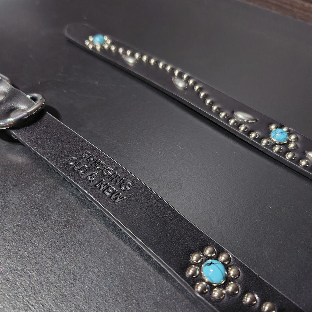 フラワーターコイズ■本革レザーフルスタッズナローベルト☆アメカジ古着ヴィンテージ