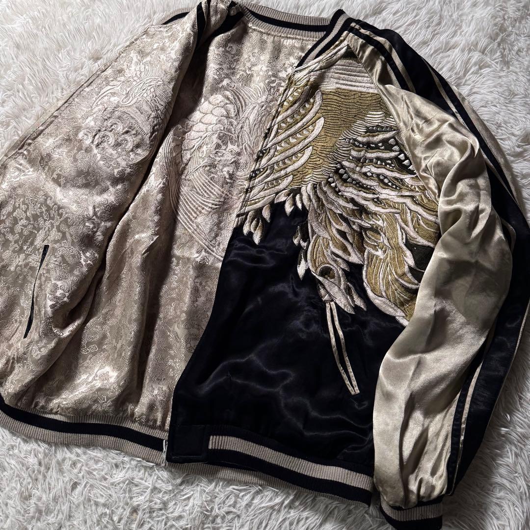 y*a様 希少✨花旅楽団　スカジャン　リバーシブル　豪華刺繍　ブラック×ゴールド