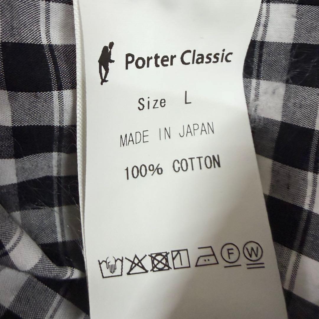 ポータークラシック ロールアップシャツ ギンガムチェック ブラック　Lサイズ