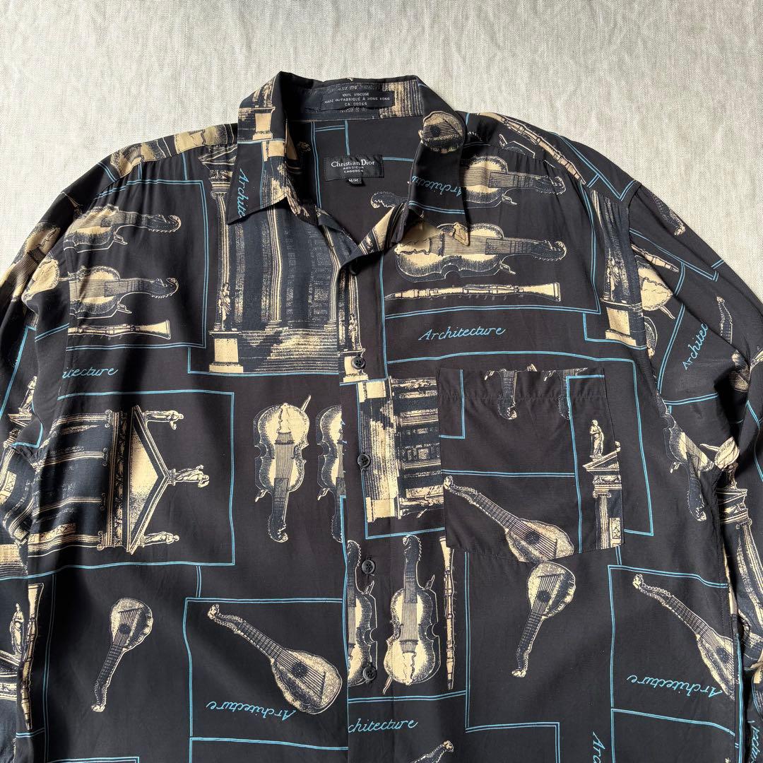 希少 Vintage Christian Dior 総柄 楽器 レトロ シャツ