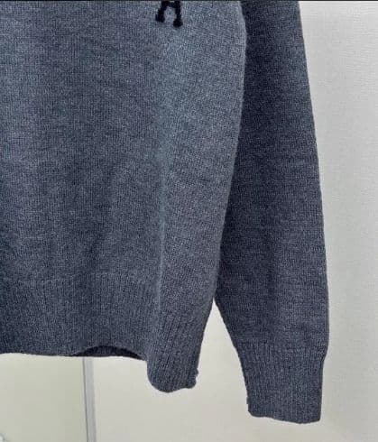 新品 AMI PARIS グレー ニットポロシャツ ハート刺繍 Mサイズ 秋冬