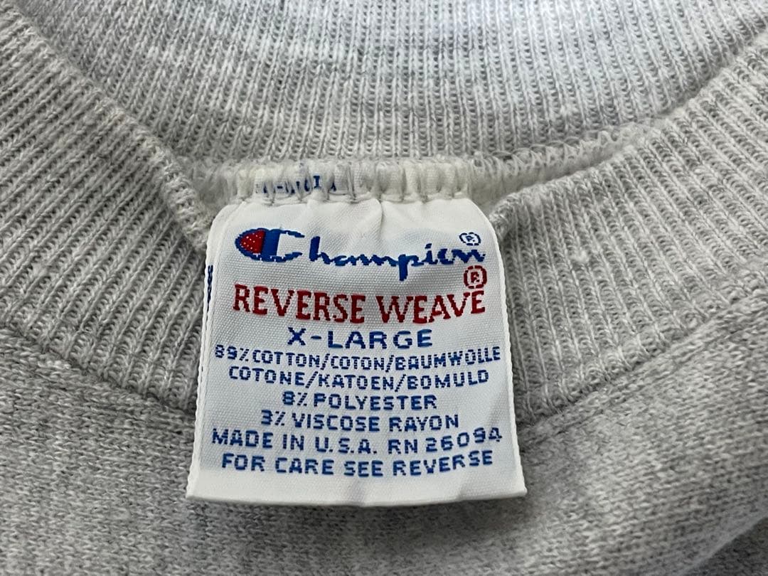 90s チャンピオンUSA製リバースウィーブ　グレー無地　目無し　タグ付き　XL