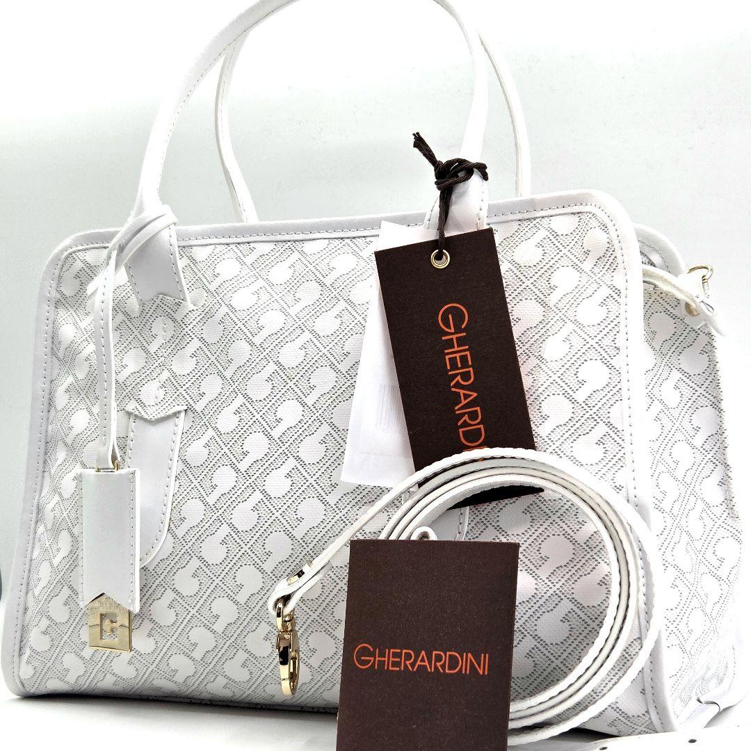 GHERARDINI ハンドバッグ 2way モノグラム レザー ソフティ 白