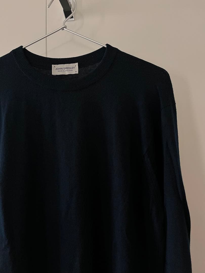 【美品】JOHN SMEDLEY クルーネックニット ネイビー M