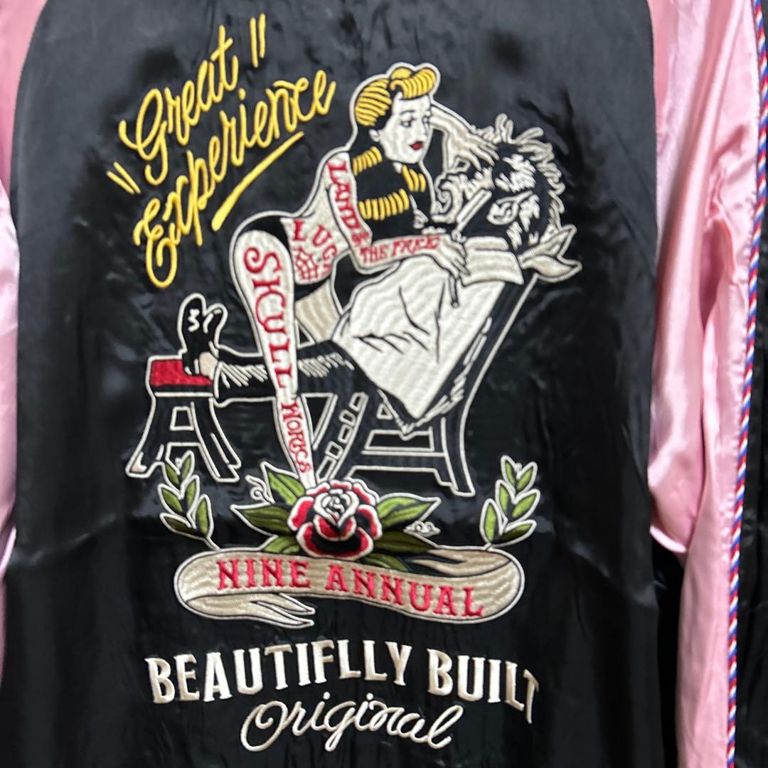 新品　XL スカルワークス　ドクロ　スカジャン　ブラック　ピンク