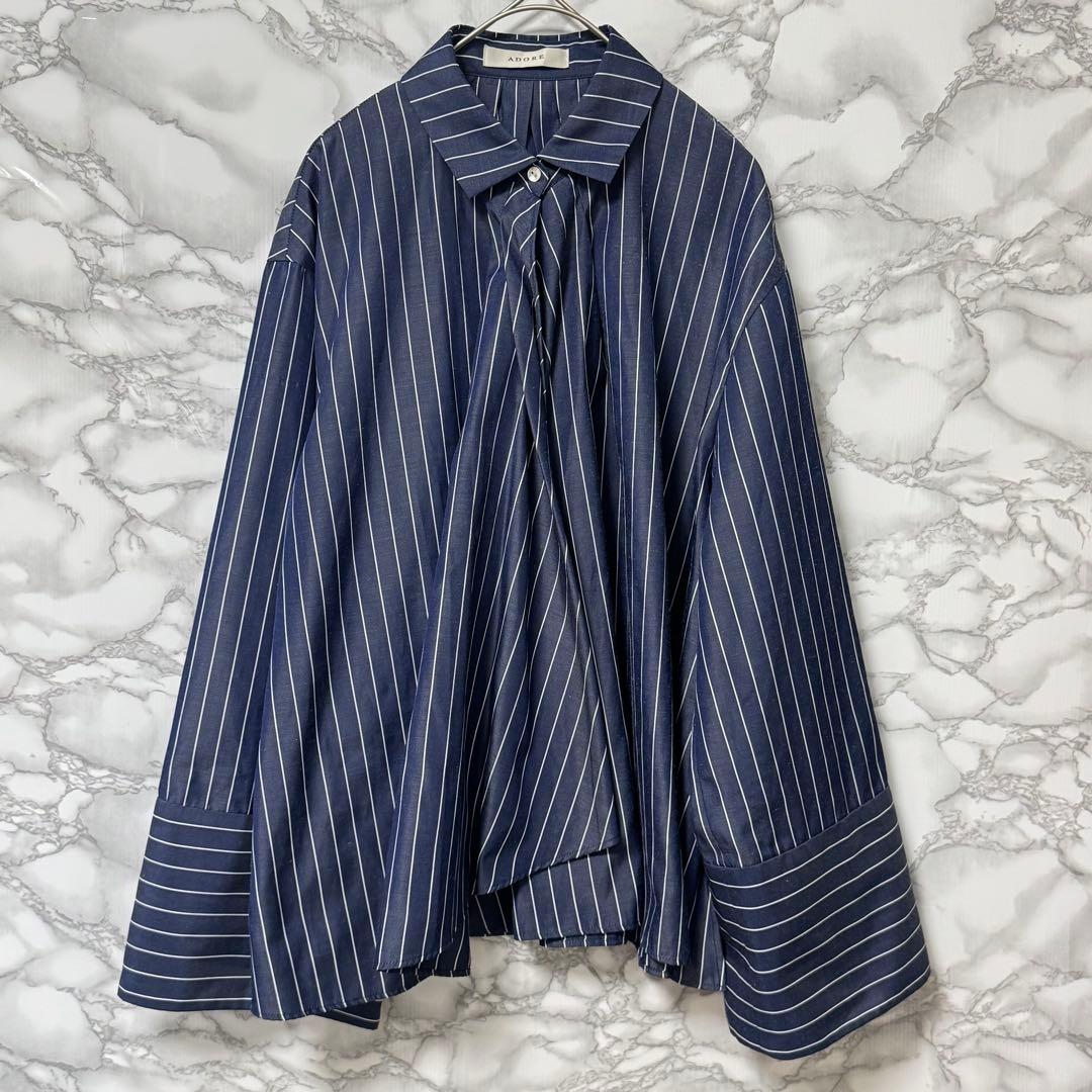 【アドーア】 ストライプ カジュアルシャツ Lサイズ