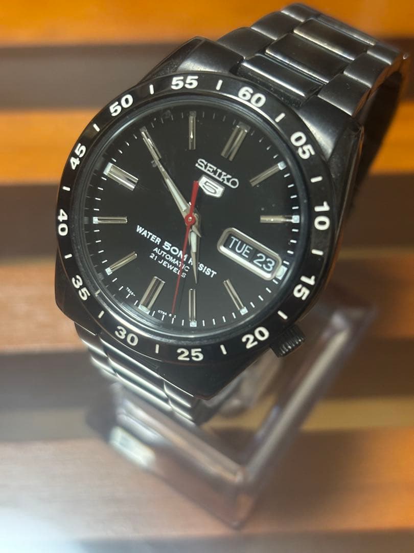 ✨美品✨SEIKO5 7S26-02T0自動巻き 黒い稲妻 裏スケ【中古品】