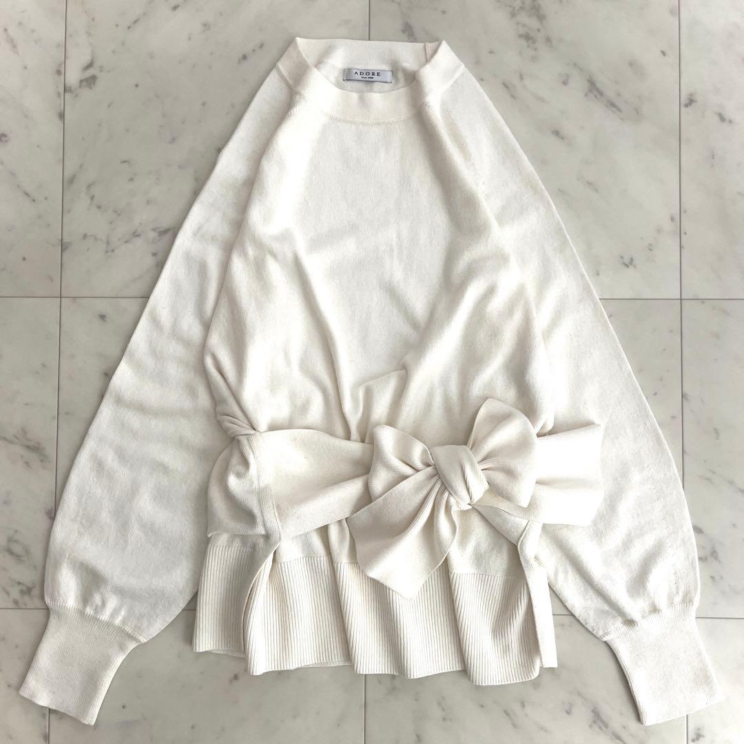 アドーア 春ニット セーター コットン カシミヤ リボン アイボリー 38