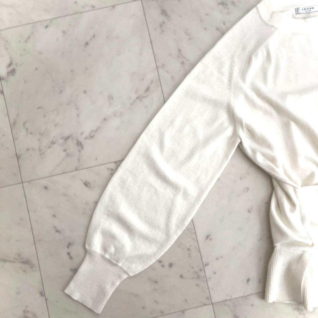 アドーア 春ニット セーター コットン カシミヤ リボン アイボリー 38