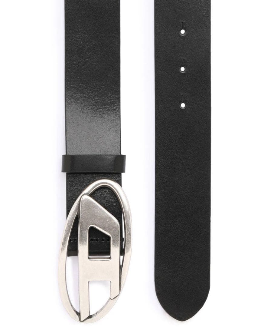 【DIESEL】ブラックレザーベルト シルバーオーバルバックル 袋付き