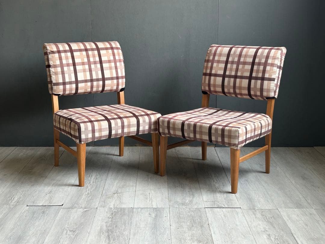 北欧風　シンプル　チェック柄　ダイニングチェア　椅子　2脚セット　NZ