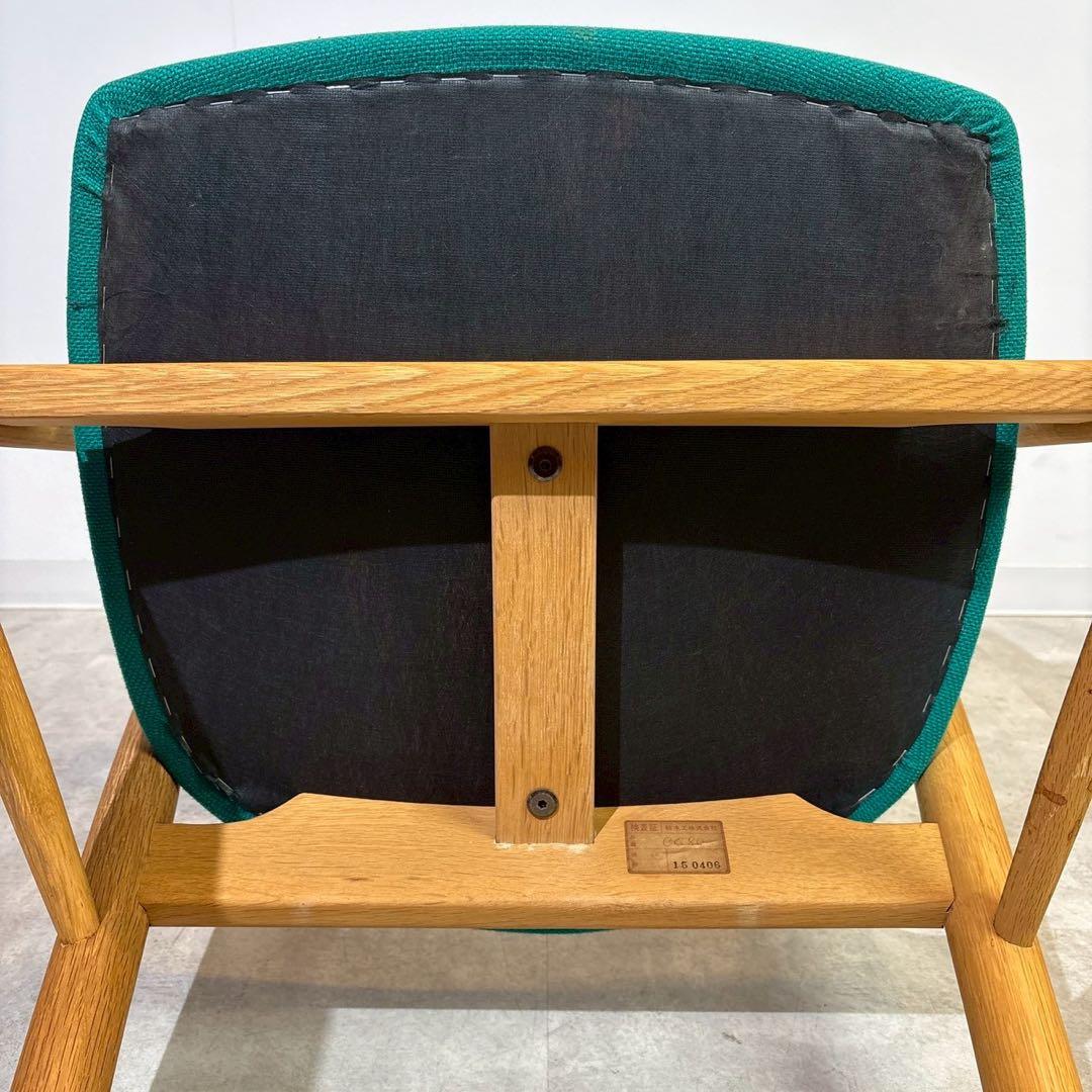 柏木工　ナチュラル　ターコイズブルー　アームチェア　ロビーチェア