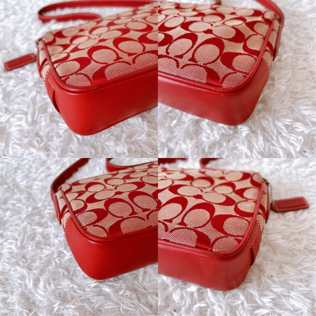 希少✨コーチ ショルダーバッグ アクセサリーポーチ キャンバス　赤　ハンドバッグ