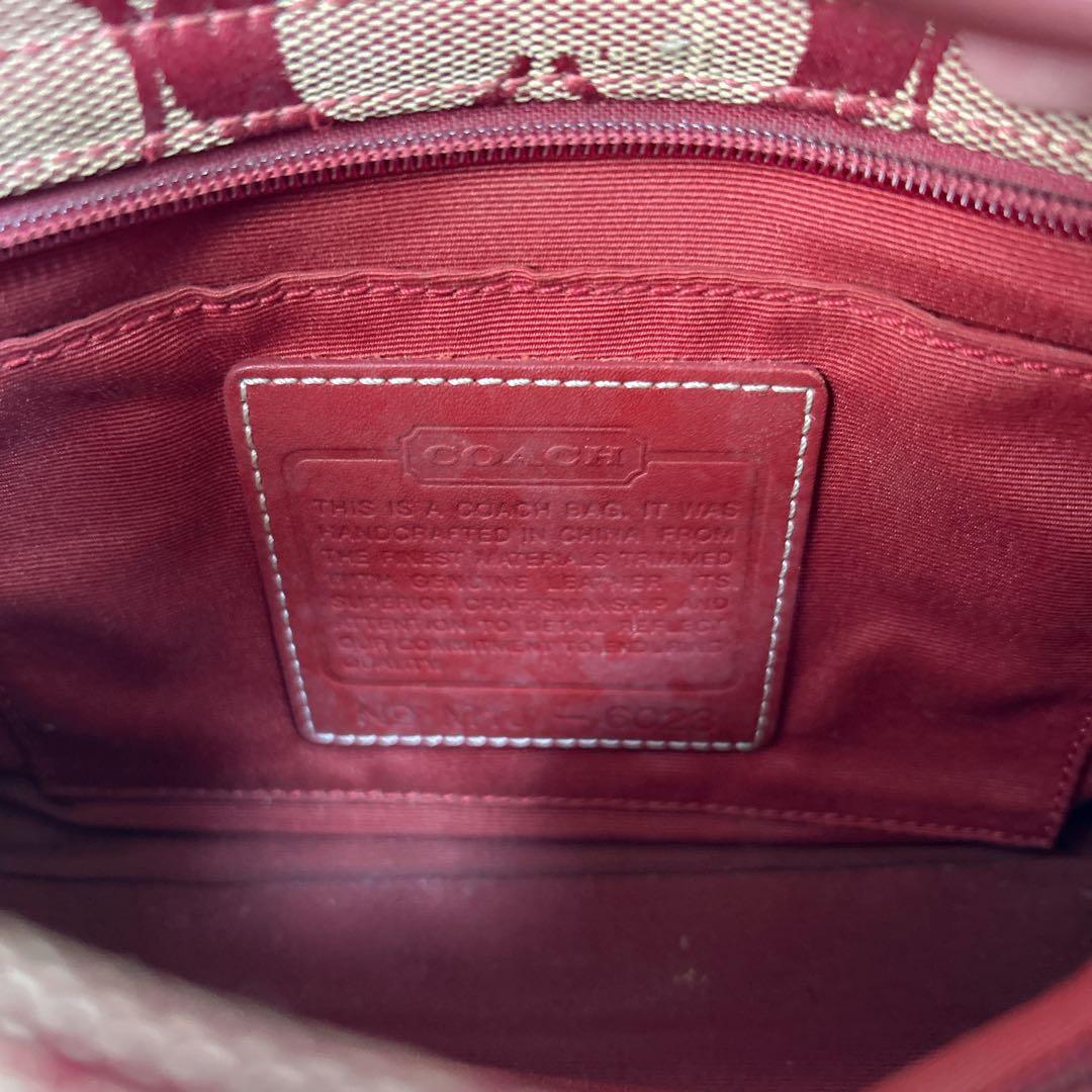 希少✨コーチ ショルダーバッグ アクセサリーポーチ キャンバス　赤　ハンドバッグ