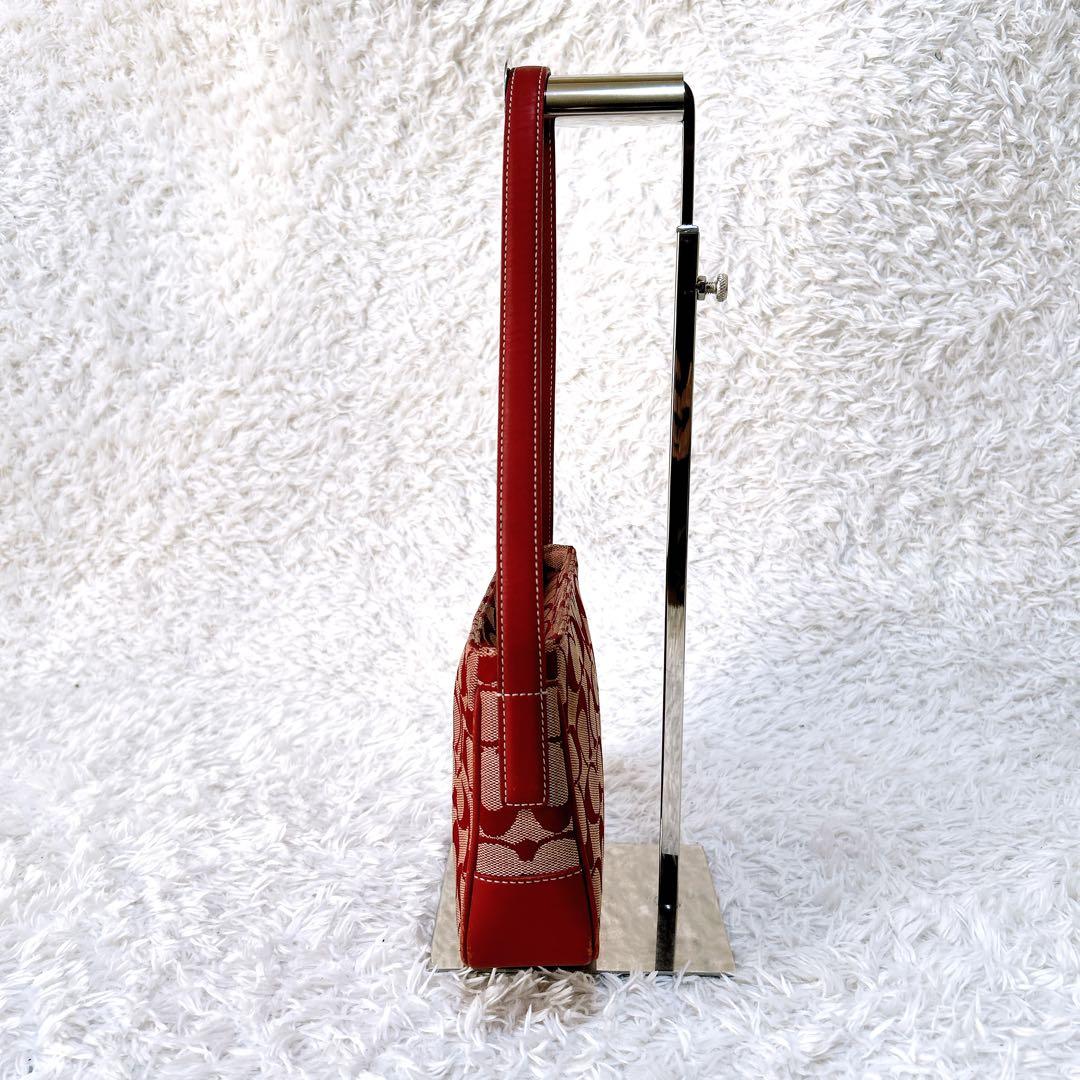 希少✨コーチ ショルダーバッグ アクセサリーポーチ キャンバス　赤　ハンドバッグ