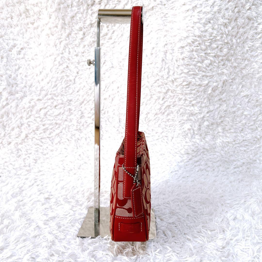 希少✨コーチ ショルダーバッグ アクセサリーポーチ キャンバス　赤　ハンドバッグ