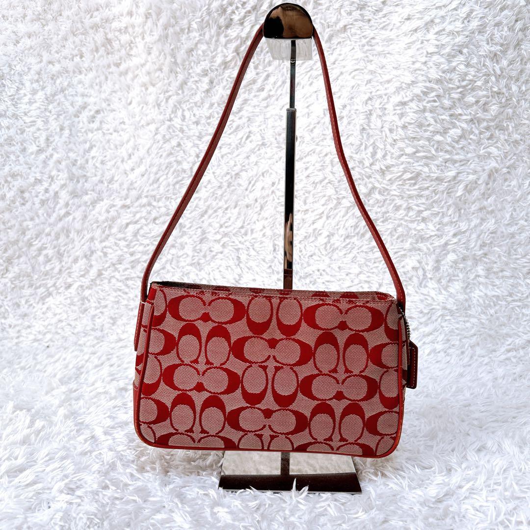希少✨コーチ ショルダーバッグ アクセサリーポーチ キャンバス　赤　ハンドバッグ