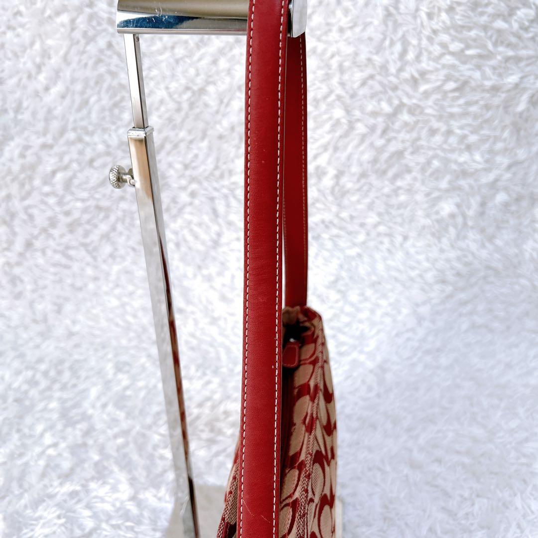 希少✨コーチ ショルダーバッグ アクセサリーポーチ キャンバス　赤　ハンドバッグ