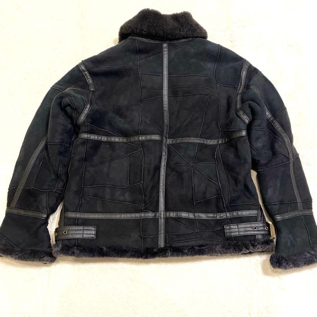 ムートンジャケット ブラック パッチワーク 羊革 B-3タイプ 韓国製 メンズM