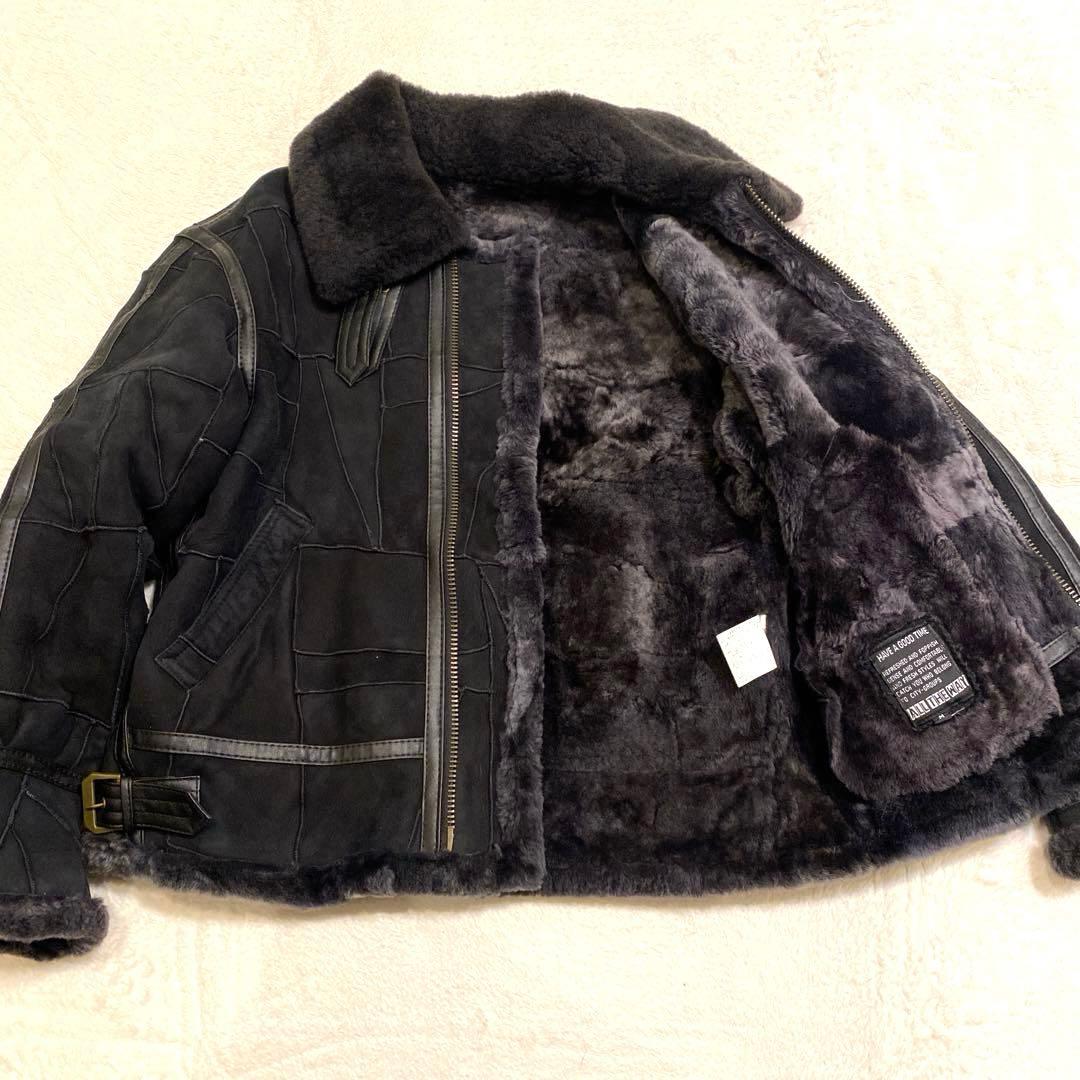 ムートンジャケット ブラック パッチワーク 羊革 B-3タイプ 韓国製 メンズM