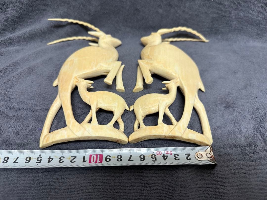 置物　 時代物　鹿2匹　天然素材　マンモス　彫刻　骨董　古美術品　アンティーク