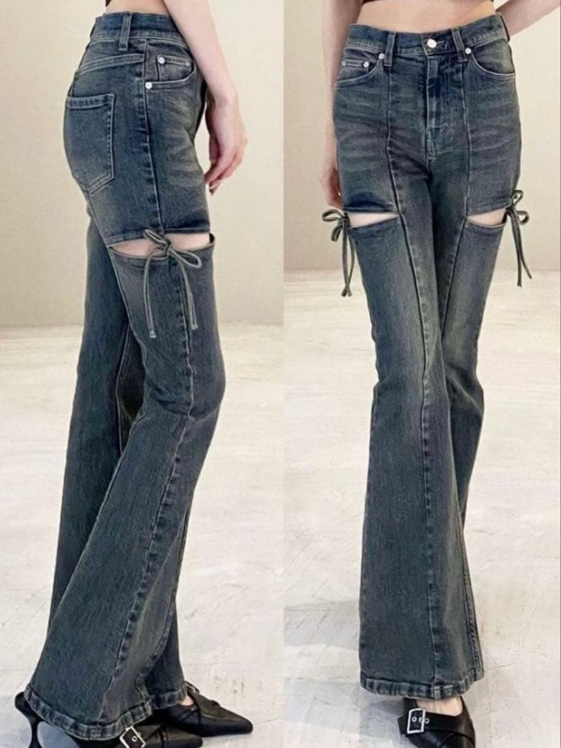 RESEXXY カットアウトリボンデニムパンツ ブルー Sサイズ