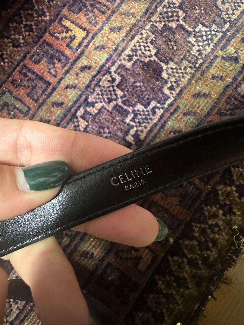 CELINE ブラックレザーベルト ゴールドバックル スモールトリオンフ 75