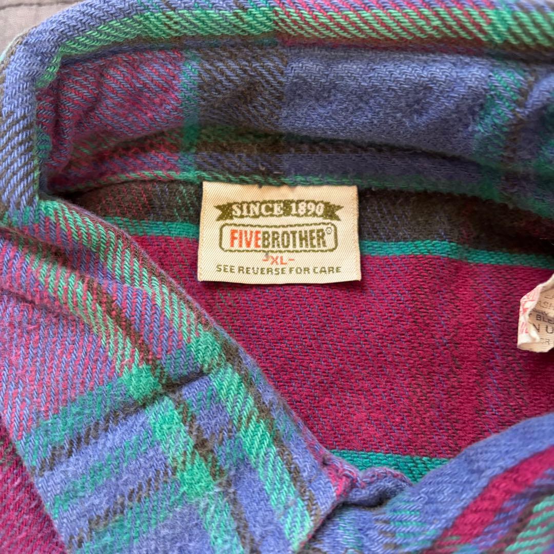 90s ファイブブラザー ネルシャツ ヘビネル 好配色 長袖フランネル
