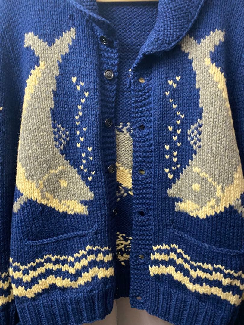 50s 60s 魚柄 フィッシュ カウチンセーター ボタン レア ヴィンテージ