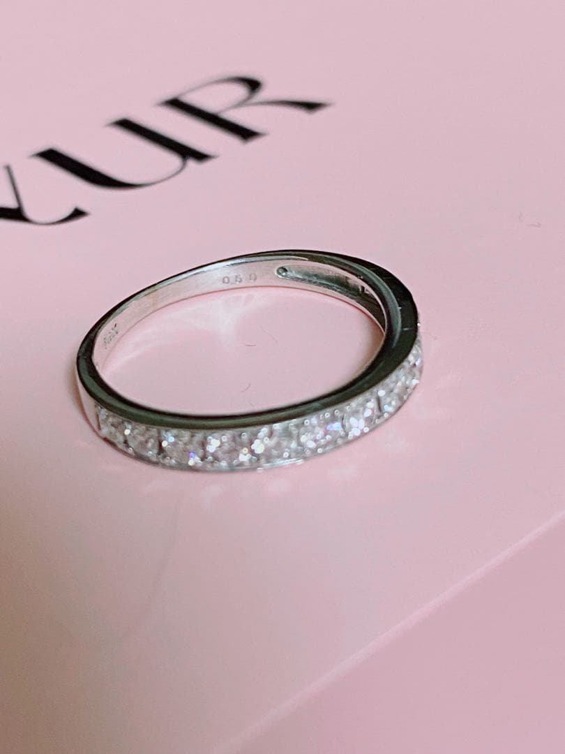 天然ダイヤモンドハーフエタニティリング モフモフにゃんこ