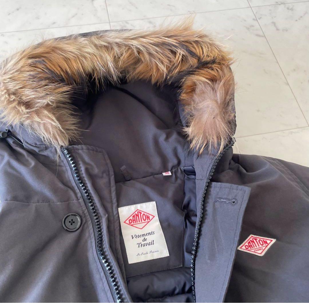 カ*ム様 DANTON タッサー ダウンジャケット 38 ラクーンファー ダウン