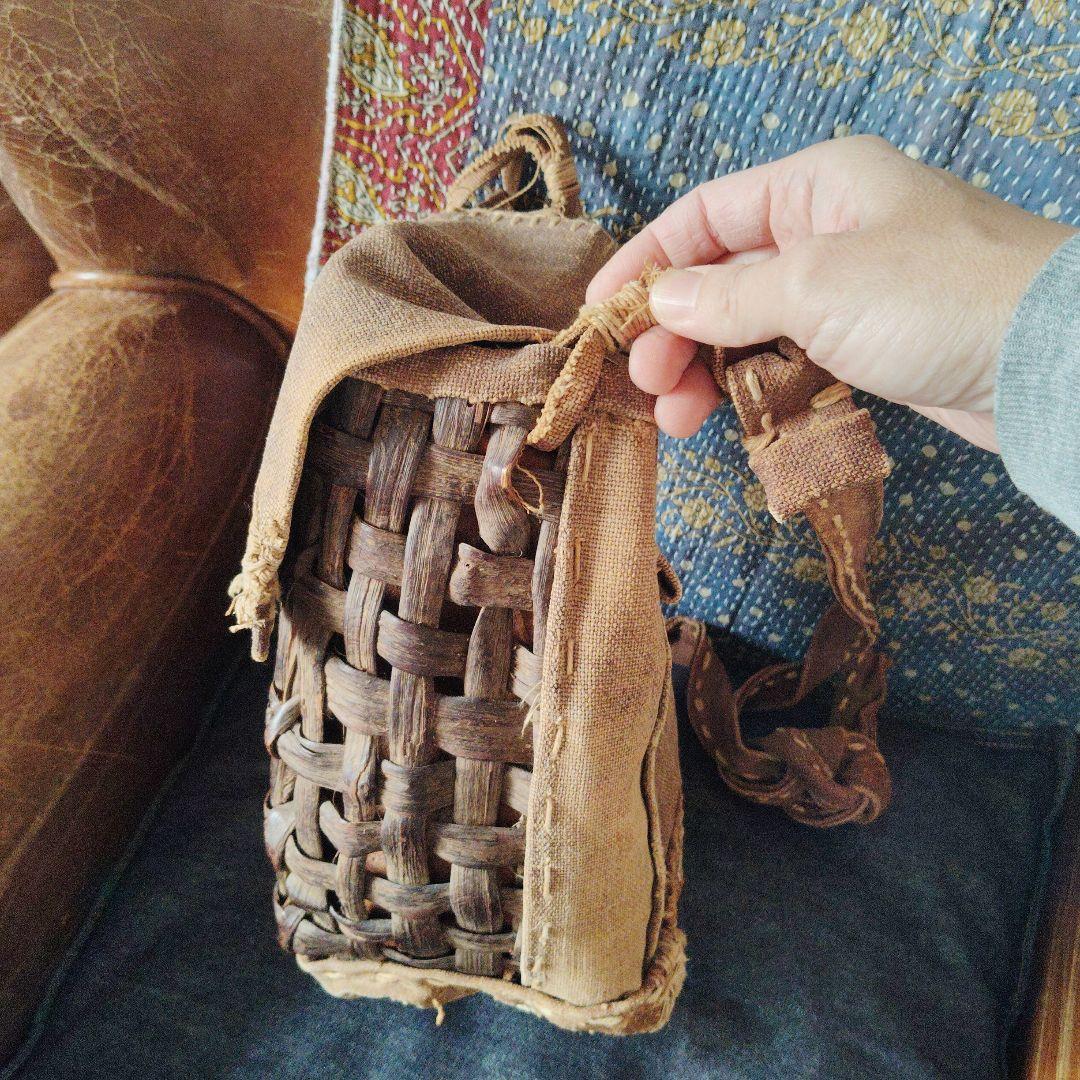 作家もの　山葡萄と柿渋古布のショルダー