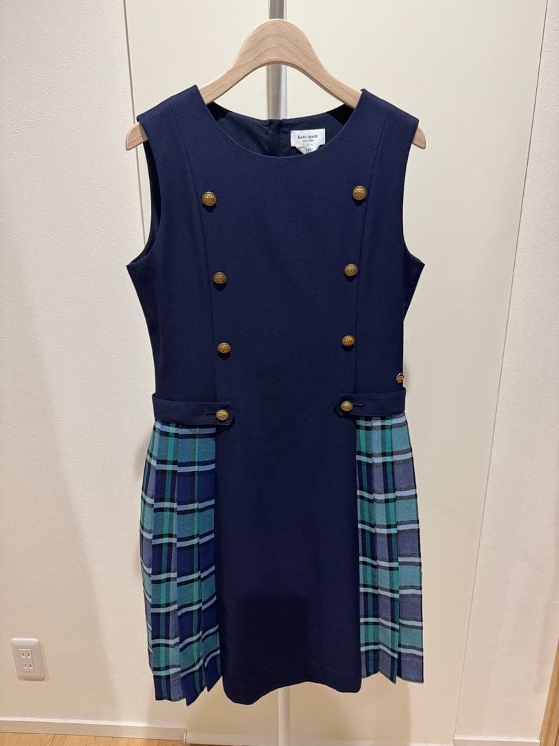 美品 ケイトスペードニューヨーク　チェック切り替えジャンパースカート160㎝
