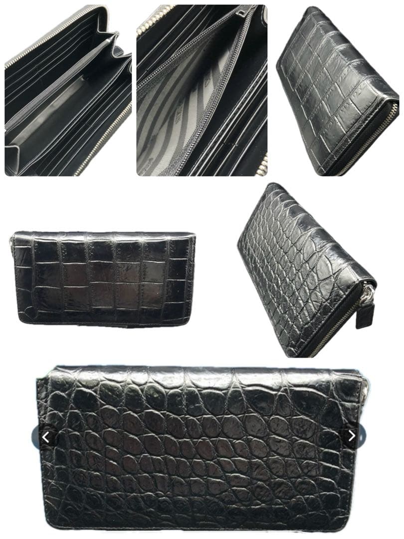 本物クロコダイル一枚革　シャムクロコダイル長財布　ブラック