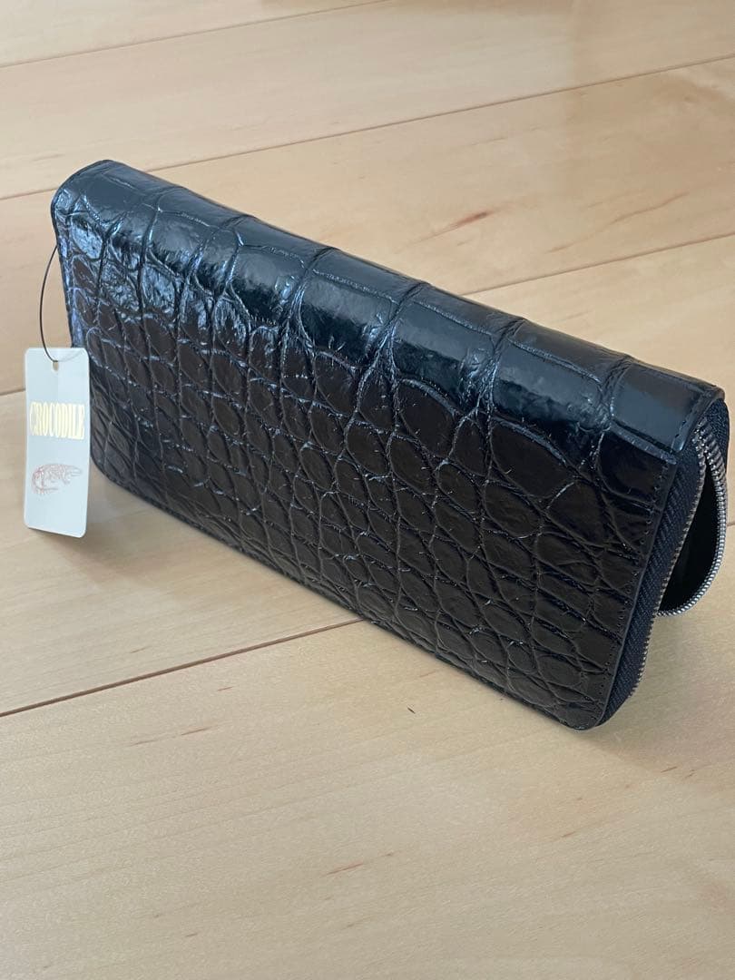 本物クロコダイル一枚革　シャムクロコダイル長財布　ブラック
