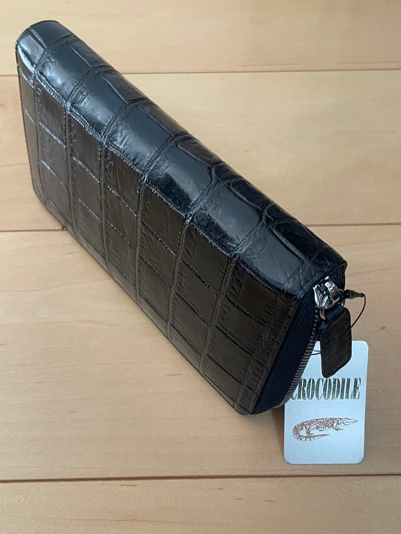 本物クロコダイル一枚革　シャムクロコダイル長財布　ブラック