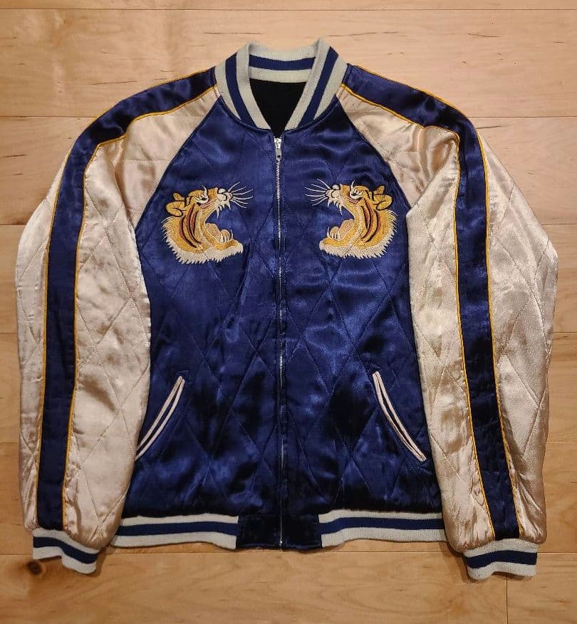 古着 ベロア × サテンキルト リバーシブルスカジャン 花旅楽団