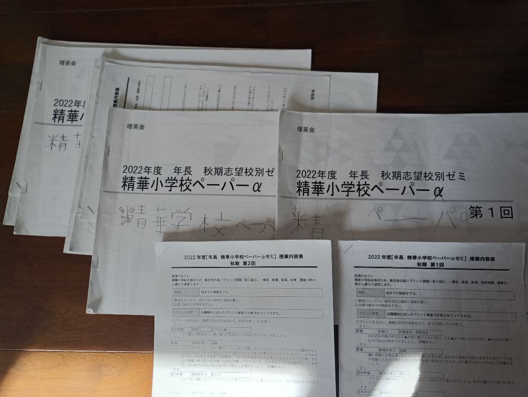 理英会2022年度 年長秋季志望校別ゼミ精華小学校ペーパーα アルファお受験難関