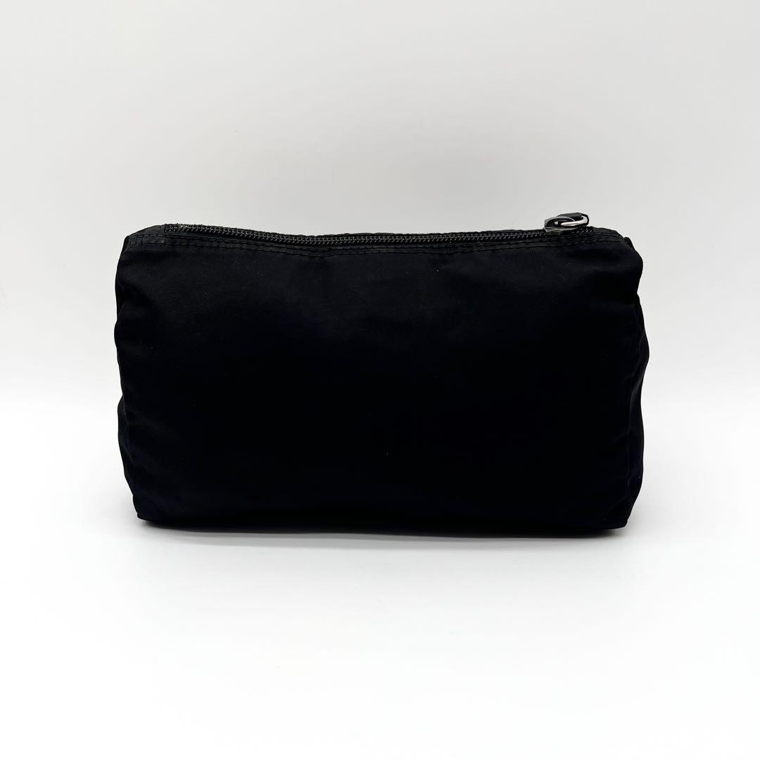 【美品】プラダ ポーチ テスートナイロン 小物入れ 化粧 ブラック 三角ロゴ