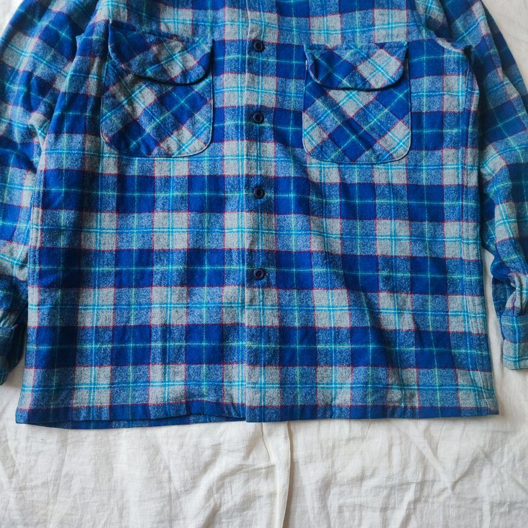 70s USA製 ペンドルトン ボードシャツ ヴァージンウール ブルー グレー