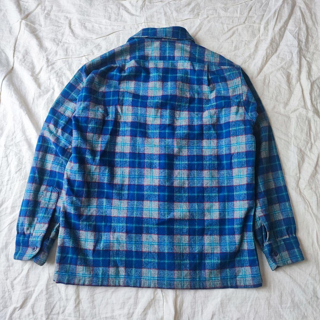 70s USA製 ペンドルトン ボードシャツ ヴァージンウール ブルー グレー