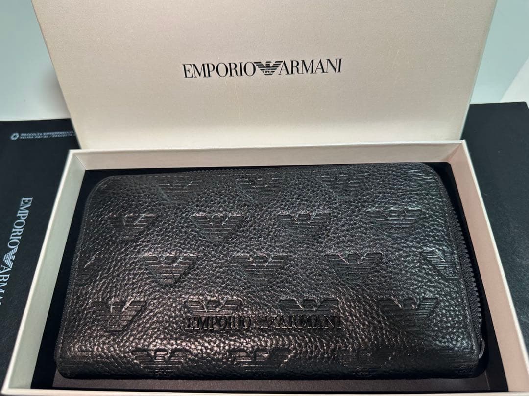 EMPORIO ARMANI ブラック レザー長財布