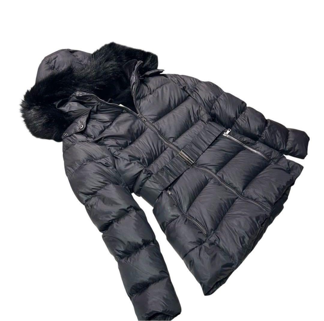 ZARA ザラ　ダウンコート　Aライン　フードファー・ベルト　2way　ブラック