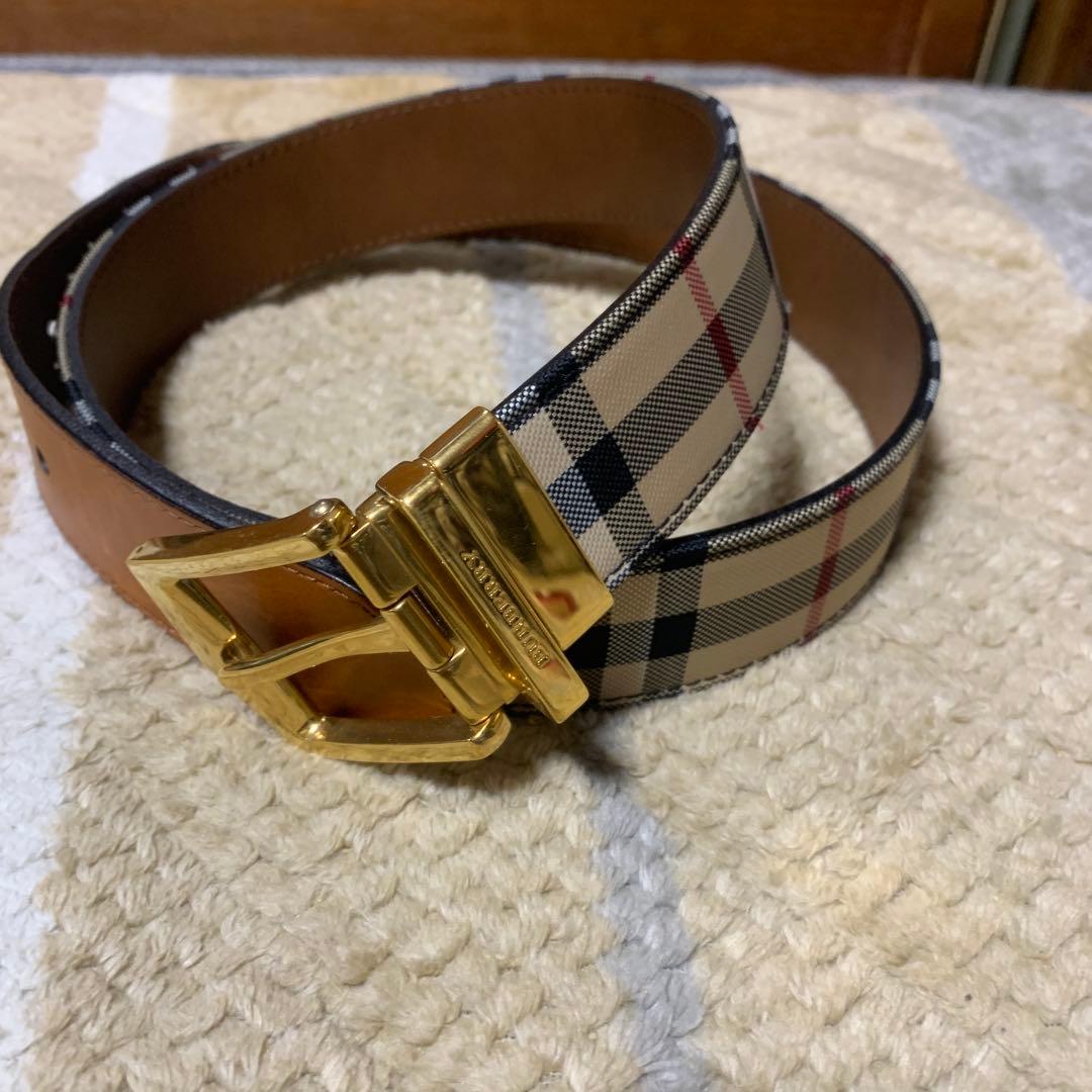 Burberry チェック柄 ベルト ゴールドバックル